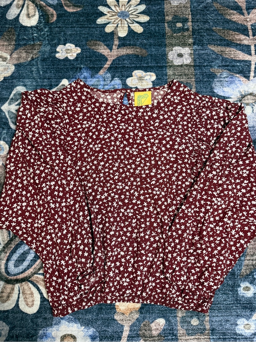 Girls' Burgundy Star Floral Long Sleeve Top by Ampersand